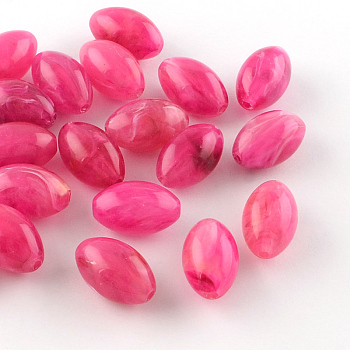 Oval Imitation Gemstone Acrylic Beads, Deep Pink, 20x12mm, Hole: 2.5mm, about 65pcs/126g