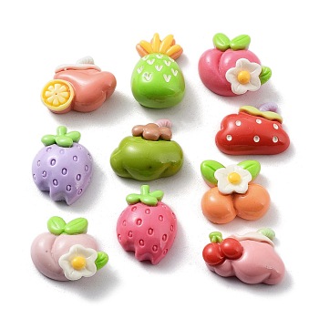 Fruit Opaque Resin Decoden Cabochons, Strawberry & Cherry & Peach, Mixed Shapes, Mixed Color, 14.5~21x13~18.5x6~10mm