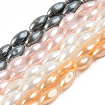 Electroplate Natural Freshwater Shell Beads Strands, Rice, Mixed Color, 11.5x5.5mm, Hole: 0.8mm, about 32pcs/strand, 14.76 inch~14.96 inch(37.5cm~38cm)