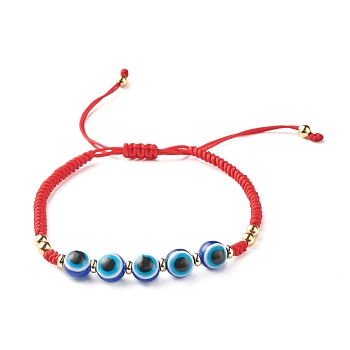 Braided Evil Eye Resin Beads  Bracelets, Adjustable Bracelets, for Kids Teens Adults, Red, Inner Diameter: 2-1/4~3-3/4 inch(5.7~9.6cm)