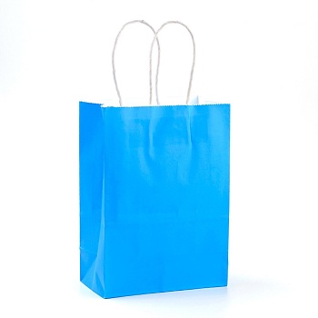 Pure Color Kraft Paper Bags, Gift Bags, Shopping Bags, with Paper Twine Handles, Rectangle, Dodger Blue, 33x26x12cm