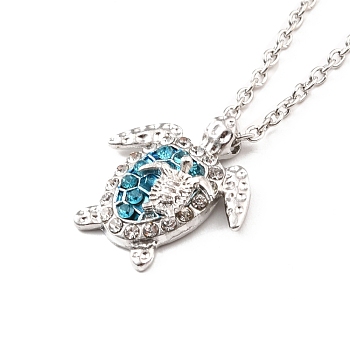 Aquamarine Rhinestone Sea Turtles Pendant Necklace for Women, Platinum, 19.09 inch(48.5cm)