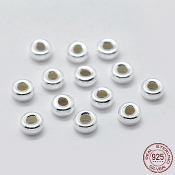 925 Sterling Silver Spacer Beads, Rondelle, Silver, 8x4.5mm, Hole: 3.5mm, about 10pcs/5g