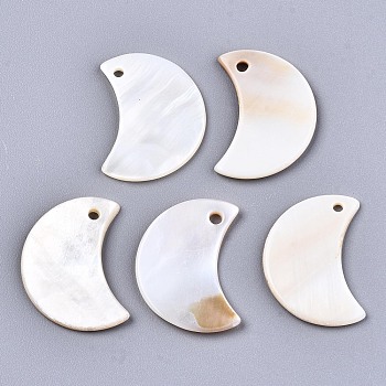 Natural Freshwater Shell Pendants, Moon, Seashell Color, 25x18~19x2mm, Hole: 1.8mm