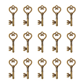 Tibetan Style Alloy Pendants, Antique Bronze, Cadmium Free & Nickel Free & Lead Free, Skeleton Key, about 46.5mm long, 18mm wide, 4mm thick, hole: 3mm