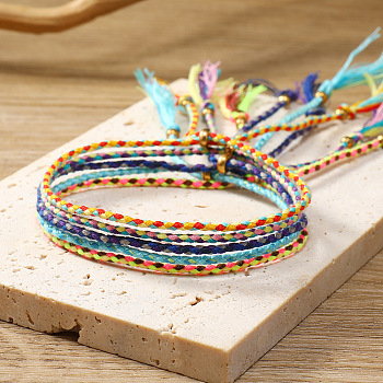 5Pcs 5 Colors Cotton Woven Braided Cord Bracelets Set, Adjustable Bohemian Ethnic Tribal Stackable Bracelets for Women, Royal Blue, Inner Diameter: 2-1/8~2-3/4 inch(5.3~7cm), 1Pc/color