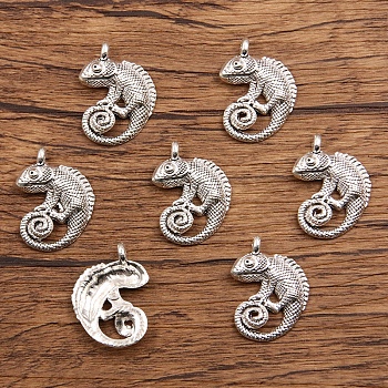 Tibetan Style Alloy Pendants, Antique Silver, Lizard, 26x19mm