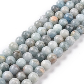 Natural Aquamarine Beads Strands, Round, Grade AB+, 10mm, Hole: 1mm, about 40pcs/strand, 15.79''(40.1cm)