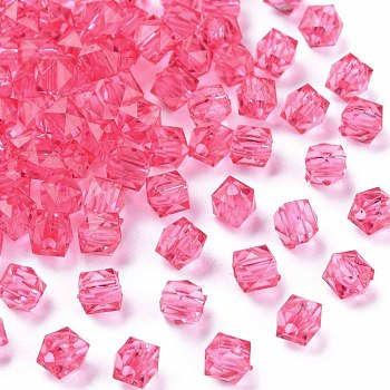 Transparent Acrylic Beads, Faceted, Square, Cerise, 5.5x5.5x5.5mm, Hole: 1.8mm, about 4485pcs/500g