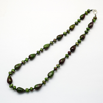 Fashionable Gemstone Beaded Necklaces, with Platinum Tone Zinc Alloy Lobster Clasps, Ruby in Zoisite, 17.7 inch