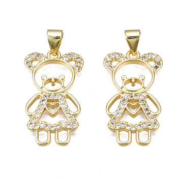 Brass Micro Pave Clear Cubic Zirconia Pendants, Nickel Free, Bear, Real 18K Gold Plated, 23.5x13x2mm, Hole: 3x5mm