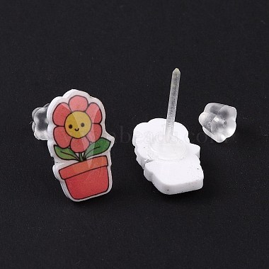 Acrylic Cute Plants Stud Earrings with Plastic Pins(EJEW-F293-01A)-2