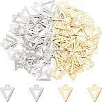 100Pcs 2 Colors 201 Stainless Steel Charms, Triangle, Golden & Stainless Steel Color, 12x9.5x0.5mm, Hole: 1mm, 50pcs/color(STAS-UN0030-50)
