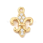 Brass Micro Pave Cubic Zirconia Charms, Nickel Free, Fleur De Lis, Real 18K Gold Plated, 14x11x2.5mm, Hole: 1.2mm(KK-P340-40G)