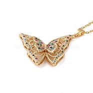 Brass Micro Pave Cubic Zirconia Pendant Necklaces for Women, 201 Stainless Steel Cable Chain Necklaces, Butterfly, 15.94 inch(40.5cm)(NJEW-E106-06KCG-02)