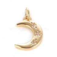 Brass Micro Pave Clear Cubic Zirconia Pendants, with Jump Ring, Moon, Real 18K Gold Plated, 13x9.5x2mm, Hole: 3mm, Jump Ring: 5x0.8mm(KK-O126-22G)
