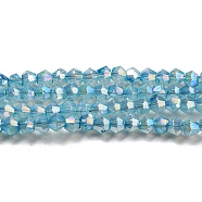 Baking Painted Transparent Glass Beads Strands, Imitation Opalite, AB Color, Faceted, Bicone, Deep Sky Blue, 3x2.5mm, Hole: 0.8mm, about 168~172pcs/strand, 16.30~17.01 inch(41.4~43.2cm)(DGLA-F002-04E)