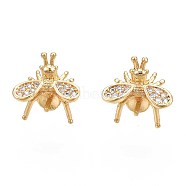 Brass Micro Pave Cubic Zirconia Stud Earring Findings, with 925 Sterling Silver Pins, for Half Drilled Bead, Nickel Free, Mosquito Shape, Real 18K Gold Plated, Clear, 11x11mm, Pin: 0.8mm, Pin: 0.8mm(for half drilled beads)(X-KK-N233-044-01)