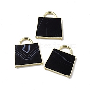 Natural Black Agate Pendants, Handbag Charms, with Rack Plating Golden Tone Brass Findings, Cadmium Free & Lead Free, 34x29.5x3mm, Hole: 6x11mm(G-G977-04G-01)