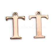 Ion Plating(IP) 304 Stainless Steel Alphabet Charms, Rose Gold, Letter.T, 12x8.5x1mm, Hole: 1mm(STAS-H122-T-RG)