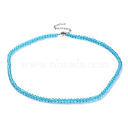 Glass Beaded Necklaces, with Stainless Steel Lobster Claw Clasps & Curb Chains Extender, Deep Sky Blue, 18.18 inch(46.2cm)(NJEW-JN02697-04)