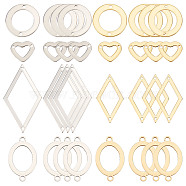 32Pcs 8 Styles 201 Stainless Steel Connector Charms, Geometric Links, Rhombus & Oval & Ring & Heart, Golden & Silver, 10~33.5x11~18x0.8~1mm, Hole: 1~1.4mm, 4pcs/style(STAS-SC0005-06)