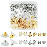 142Pcs 8 Style Brass & Silicone Earring Nuts, Friction & Bullet & Clutch Earring Backs, Platinum & Golden, 5~11x4~11x2.5~7mm(KK-YW0001-43)