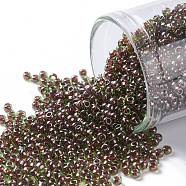 TOHO Round Seed Beads, Japanese Seed Beads, (250) Inside Color Peridot/Fuchsia Lined, 11/0, 2.2mm, Hole: 0.8mm, about 50000pcs/pound(SEED-TR11-0250)