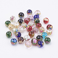 Flower Picture Printed Glass Beads, Round, Mixed Color, 10mm, Hole: 1mm(GLAA-F066-01M)
