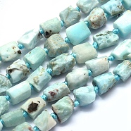 Natural Larimar Beads Strands, Nuggets, Frosted, 8~12x7~10mm, Hole: 1mm, about 34~36pcs/strand, 15.7 inch(40cm)(G-O170-55A)