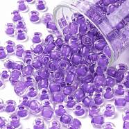 6/0 Glass Seed Beads, Transparent Inside Colours, Round Hole, Round, Blue Violet, 6/0, 4~5x2.5~4.5mm, Hole: 1.2mm, about 500pcs/50g(X-SEED-A014-4mm-135B)