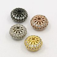 Brass Cubic Zirconia Beads, Rondelle, Hollow, Clear, Mixed Color, 10x6mm, Hole: 1.5mm(ZIRC-F001-118)