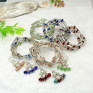 Glass Jewelry Sets, Bracelets and Earrings, with Tibetan Style Beads, Brass Tube Beads, Steel Memory Wire and Brass Earring Hooks, Mixed Color, Earrings: 40mm, Bracelets: 55mm(SJEW-JS00246)