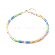 Polymer Clay Beaded Necklaces, with Brass Beads and Pearl Beads, Colorful, 17.72 inch(45cm)(NJEW-JN03619-01)