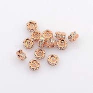 Brass Rhinestone Spacer Beads, Grade AAA, Wavy Edge, Nickel Free, Rose Gold Metal Color, Rondelle, Crystal, 4x2mm, Hole: 1mm(X-RB-A014-L4mm-01RG-NF)