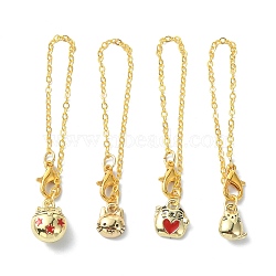 4Pcs Cat Shape Alloy Enamel Cup Pendant Decorations, with Brass Flat Oval Cable Chains and Alloy Lobster Claw Clasps, Golden, 125~128mm(HJEW-JM01558)