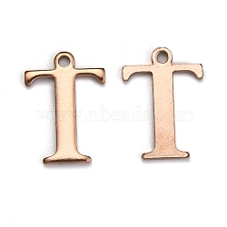 Ion Plating(IP) 304 Stainless Steel Alphabet Charms, Rose Gold, Letter.T, 12x8.5x1mm, Hole: 1mm(STAS-H122-T-RG)