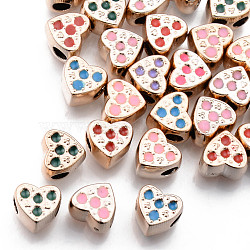 UV Plating Acrylic European Beads, with Enamel, Large Hole Beads, Mixed Color, Heart with Concave Dots, Light Gold, 11x12x8.5mm, Hole: 4mm(OACR-R250-02LG)