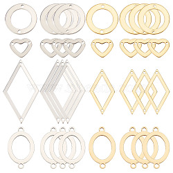 32Pcs 8 Styles 201 Stainless Steel Connector Charms, Geometric Links, Rhombus & Oval & Ring & Heart, Golden & Silver, 10~33.5x11~18x0.8~1mm, Hole: 1~1.4mm, 4pcs/style(STAS-SC0005-06)
