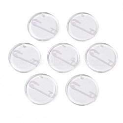Transparent Resin Pendants, with Glitter Powder, Flat Round with Pin, Pink, 24.5x2.5~3mm, Hole: 1.4mm(RESI-N030-005A)