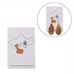 Cardboard Jewelry Display Cards, for Hanging Earring Display, Rectangle, Women Pattern, Camel, 9x6x0.05cm, Hole: 2~5mm(CDIS-H002-01A-02)