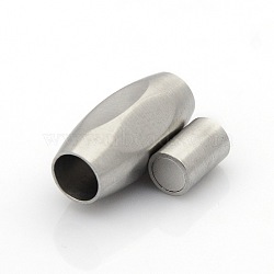 304 Stainless Steel Matte Surface Magnetic Clasps with Glue-in Ends, Barrel, Stainless Steel Color, 21x10x9mm, Hole: 5mm(STAS-O042-C-31)