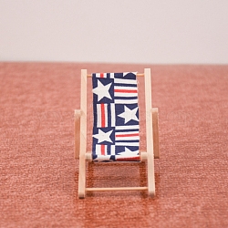 Wood Beach Chair Model, Dollhouse Toy for 1:12 Scale Miniature Dolls, Steel Blue, 110x57mm(PW-WG26320-01)