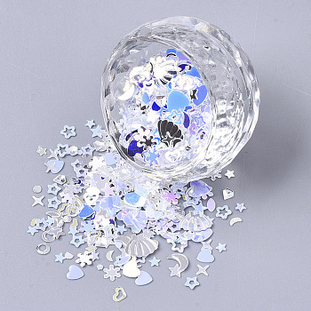 Ornament Accessories, PVC Plastic Paillette/Sequins Beads, No Hole/Undrilled Beads, Mixed Shapes, Light Cyan, 1~8x2~9x0.3mm