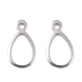 201 Stainless Steel Charms, Teardrop, Stainless Steel Color, 12.5x7x0.8mm, Hole: 1.2mm