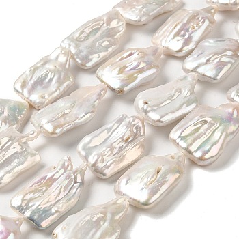 Natural Keshi Pearl Beads Strands, Baroque Pearls, Cultured Freshwater Pearl, Rectangle, Grade 4A+, Old Lace, 29~35.5x20x7~12mm, Hole: 0.7mm, about 12pcs/strand, 15.59~16.14''(39.6~41cm)