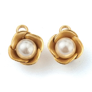 304 Stainless Steel Pendants, with White Plastic Imitation Pearl Beads, 3D Flower, Golden, 10x8x6mm, Hole: 1.8mm
