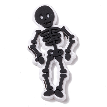 Halloween Theme PVC Cabochons, Skeleton, Black, 35x18x3mm