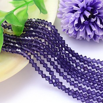Faceted Imitation Austrian Crystal Bead Strands, Grade AAA, Bicone, Midnight Blue, 8x8mm, Hole: 0.9~1mm, about 50pcs/strand, 15.7 inch