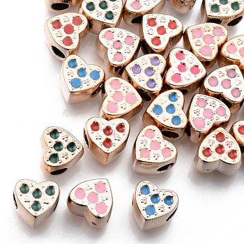 UV Plating Acrylic European Beads, with Enamel, Large Hole Beads, Mixed Color, Heart with Concave Dots, Light Gold, 11x12x8.5mm, Hole: 4mm